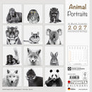 Animal Portrait - Jaarkalender 2027 – achterkant met overzicht van alle afbeeldingen, 30 × 30 cm