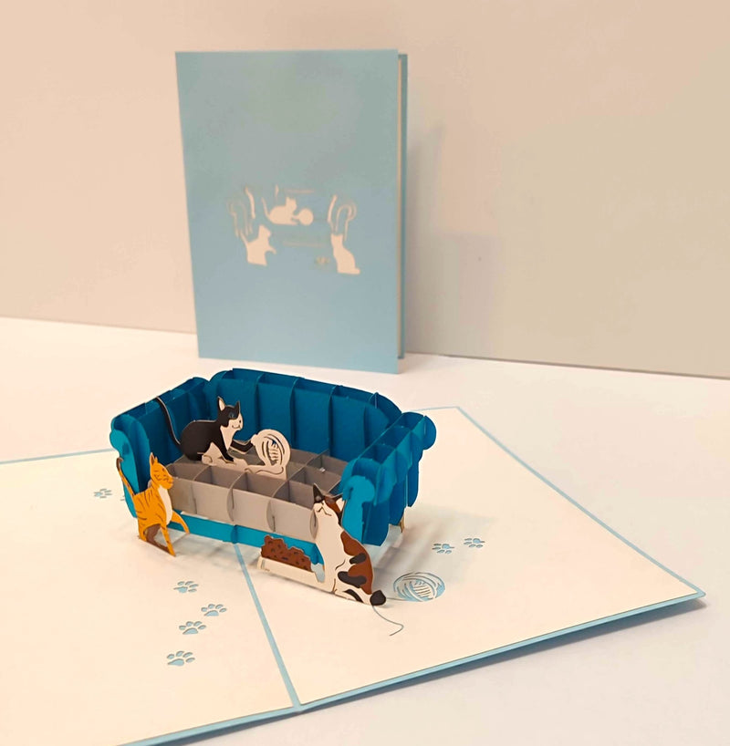Katten spelen bij een bank - Pop - Up kaart - Catch Utrecht
