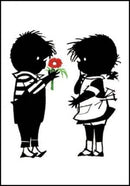 Kaart met Jip en Janneke met een bloem, van Fiep Westendorp