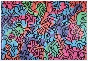Een menigte in verschillende posities- Keith Haring postkaart - Catch Utrecht