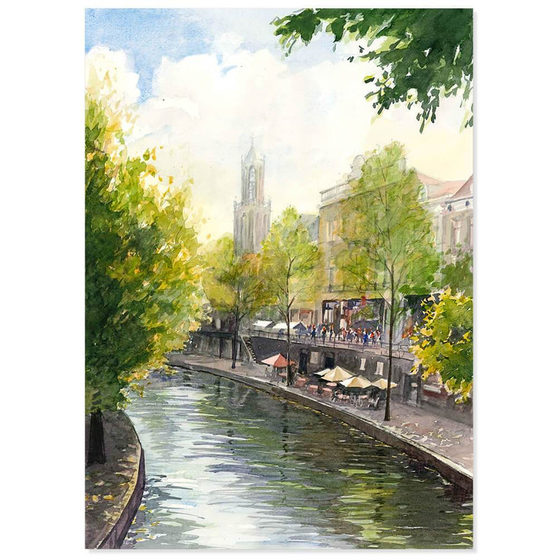 Oudegracht Lente, Utrecht (origineel aquarel) - Catch Utrecht