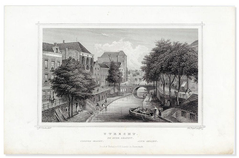 Oudegracht, Utrecht - Originele gravure uit 1858 - Catch Utrecht