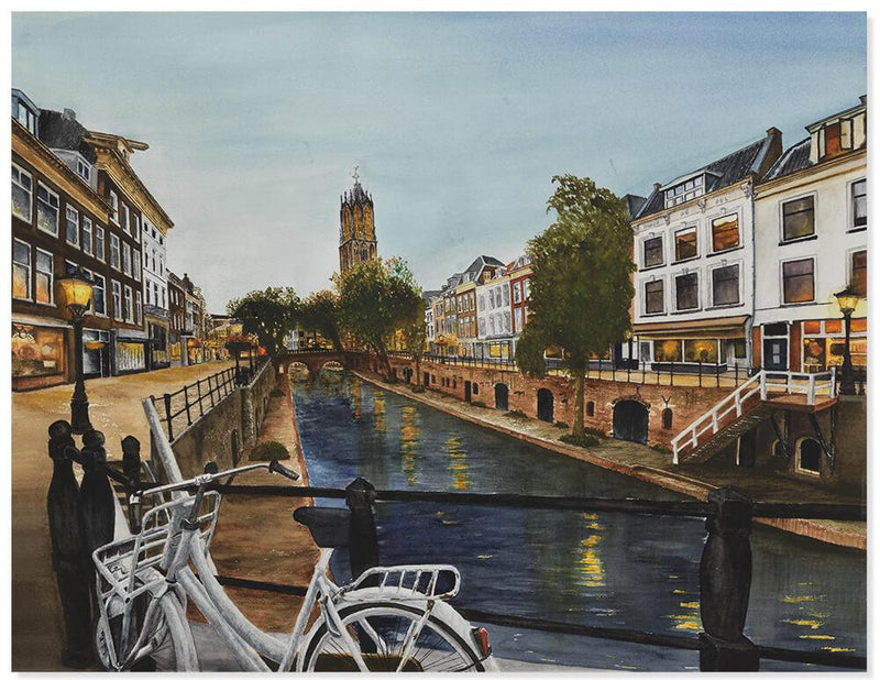 Oudegracht zicht op 't Wed, Utrecht (origineel aquarel) - Catch Utrecht